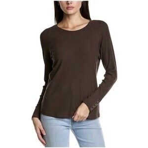 J.McLaughlin Jana Top Chocolate Brown Long Sleeve Button Neutral Basics Size XL